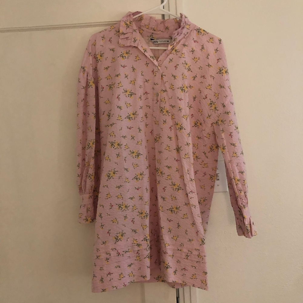 Zara Pink Long Sleeve Floral Dress